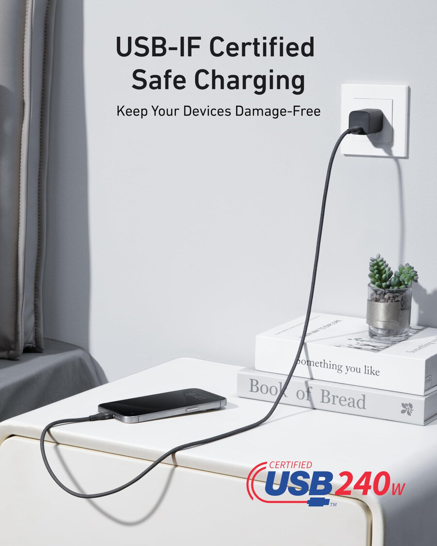 anker usb-c to usb-c cable 3 ft 6 ft 240w upcycled-braided 2-pack